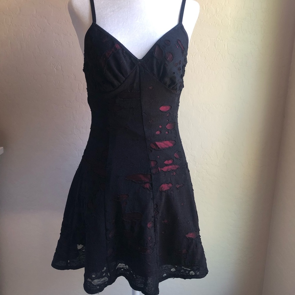 Shrine | Gothic Vintage Torn Velvet Mesh Dress